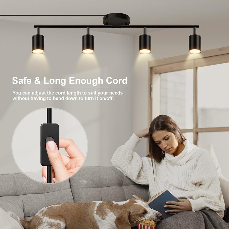 AUQUEE Plug in Track Lighting, LED Track Lighting Fixtures Ceiling, Black 4-Light Kitchen Light Kit, Plug in Wall Light with 14.8ft Power Cord, Rotatable Ceiling Spotlight for Bedroom(GU10 Socket, NO Bulb) - Image 4